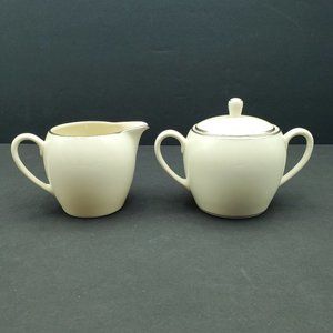 Pickard China Pristine Creamer & Sugar Bowl with Lid Ivory with Platinum Trim